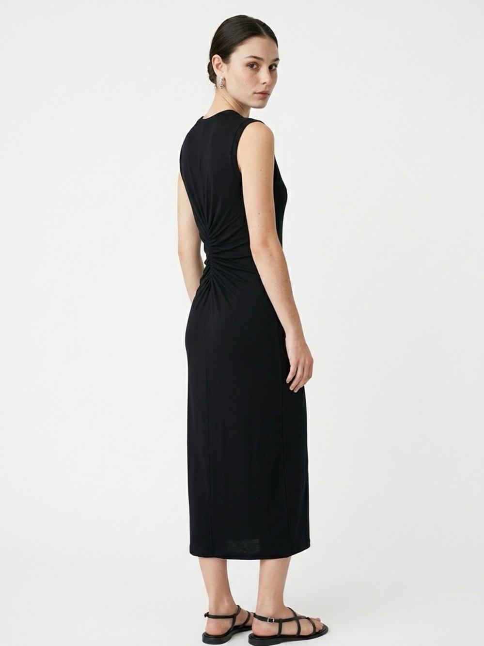 All Saints Black Sleeveless T-Shirt Maxi Dress with Ruched Detail at Back - 10
